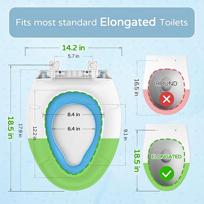 YASFEL Toddler Toilet Seat, Potty Training Toilet Seat for Toddlers, Kids & Adults Plastic Toilet Seats Elongated Slow Close with Magnets(Blue White, 18.5”)