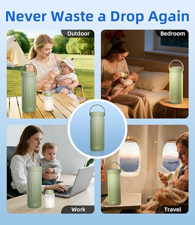22oz Stainless Steel Breastmilk Cooler - 24Hrs Portable Breast Milk Chiller for Travel, Includes 2 BPA-Free Baby Bottles &10 Storage Bags, Leakproof Thermal Container for Working Moms, Green