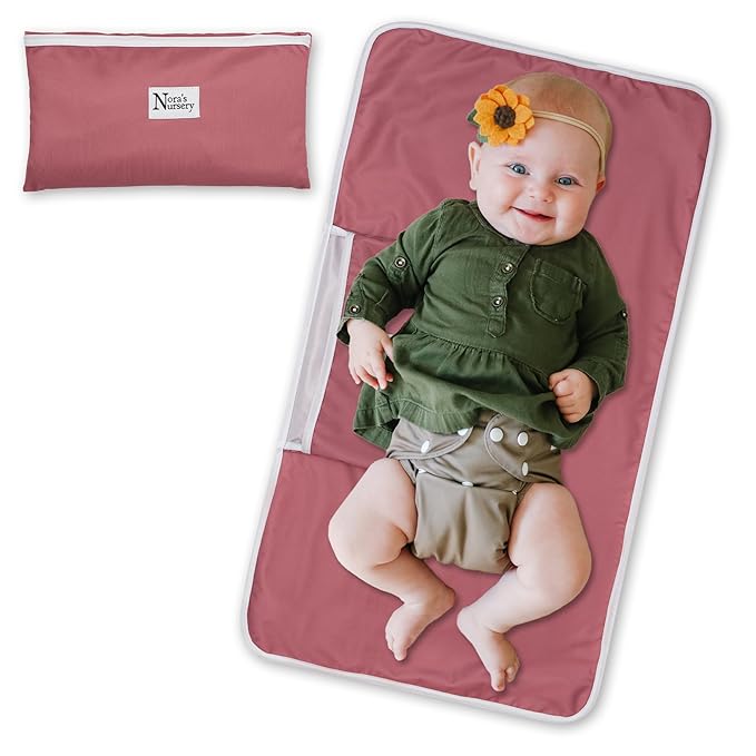 Nora’s Nursery Portable Baby Diaper Changing Pad - Waterproof Foldable Changing Mat for On-the-Go Diaper Changes - Travel Friendly, Easy Clean, Soft & Durable for Infants and Toddlers - Rose