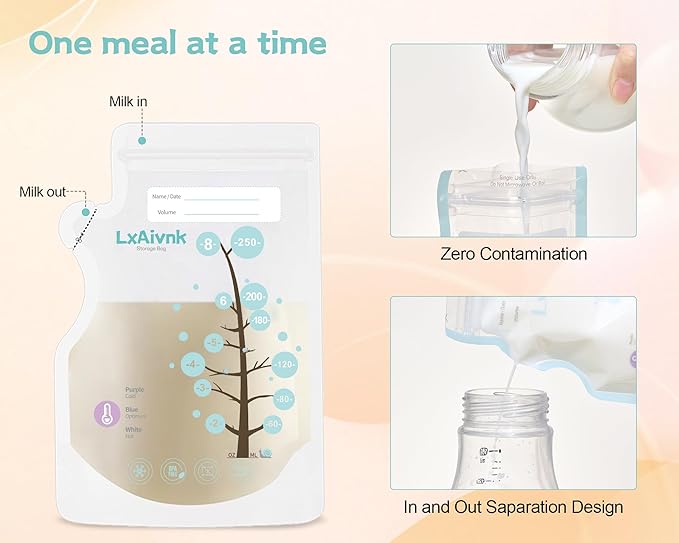 Temp-Sensing Breastmilk Storage Bag - 8oz(60Pcs), Temp-Sensing Icon & No Leak Locking Clamp, Strength Thin Design, for Breastfeeding, Suitable for Freezer