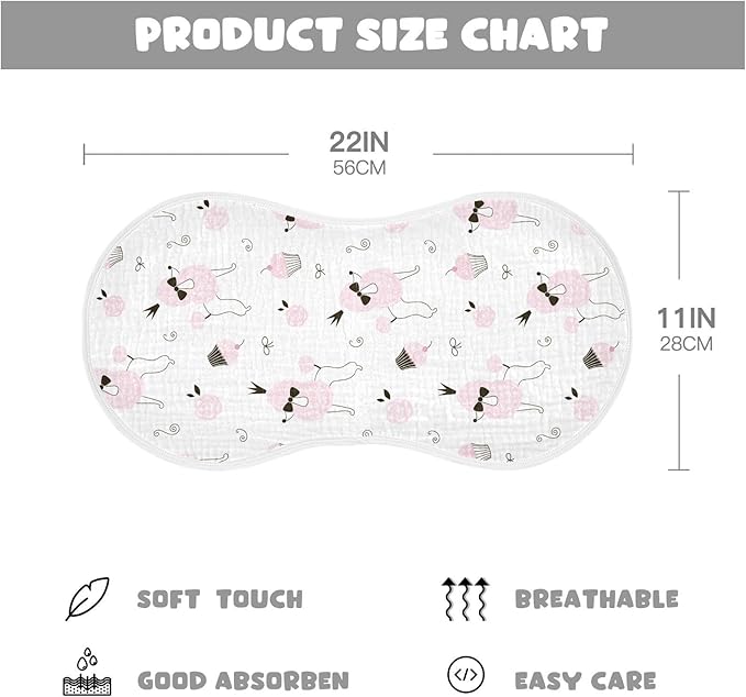 Princess Poodle Dog Cake Pink Flower Muslin Burp Cloths for Baby 2 Pack Soft 100% Cotton Baby Washcloths Bibs for Boy Girl