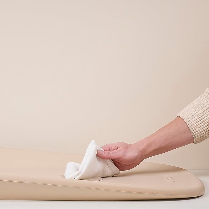 Nattou Softy Changing Pad - Wipeable Baby Changing Mat- Durable, Water-Resistant, Cocoon Shape with Honeycomb Bottom Grips BPA-Free, Assimilates Room Temperature - Beige