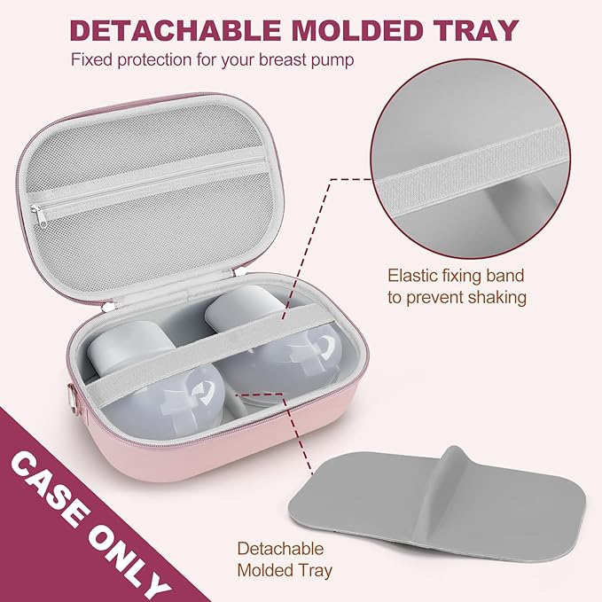 Wearable Breast Pump Bag Carrying Case for Momcozy & Willow, Use with Hands Free Wearable Breast Pumps for eufy Security/Medela/Bluefair, Travel Pumping Bag with Nipple Ruler & Removable Tray(Holds 2)