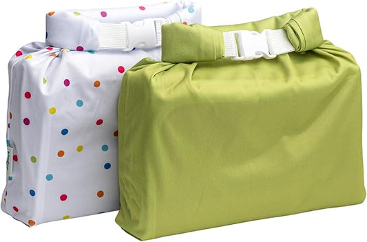 Kinder Set of 2 Water Resistant Wet Bags for Storing Laundry or Cloth Diapers Travel Size Wet Bag Daycare Beach Pool Wet Swimsuit Roll Top for Air Tight Odor Contained Washable Reusable (Polkadots)