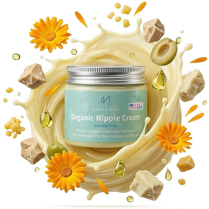 Mama & Wish® Organic Nipple Cream Safe for Breastfeeding - Breastfeeding Nipple Balm | Lanolin-free, Breastfeeding Essentials Safe for Nursing (1oz | 1 Pack Unscented)