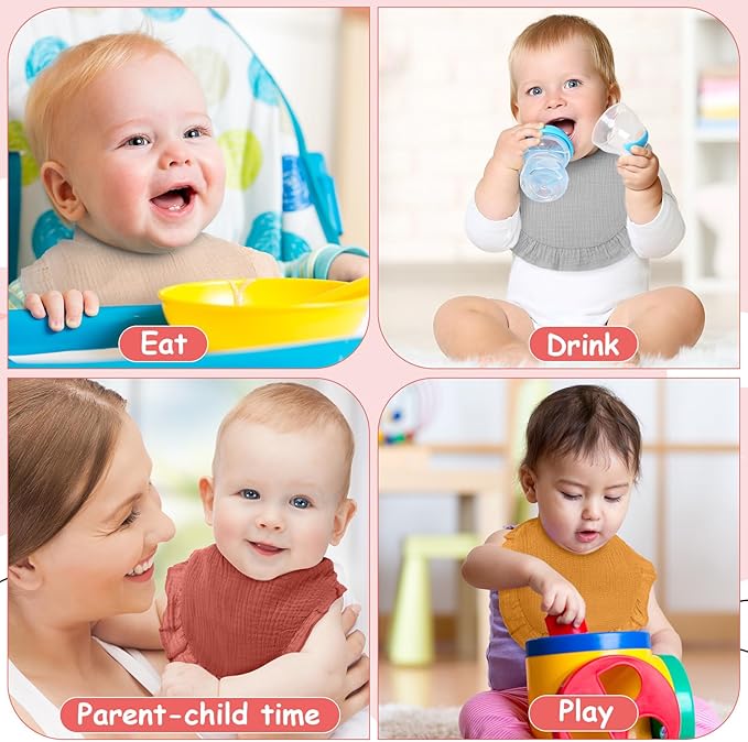 Kenning 18 Pcs Muslin Drool Baby Bibs Ruffle Absorbent Bib with Snap Button Boy Girl for Drooling Teething Infant Newborn