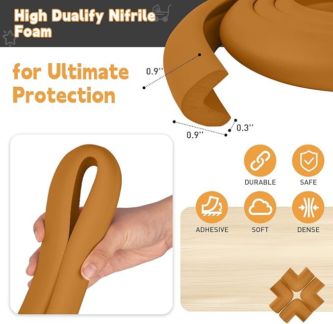 Thick Corner Edge Protector for Baby Proofing, 6.56Ft Furniture Edge Bumper with 10 L-Shaped & Soft Foam Corner Guards,Adhesive Baby proofing Bumper for Table, Small Toddler Bed (Wood Color)