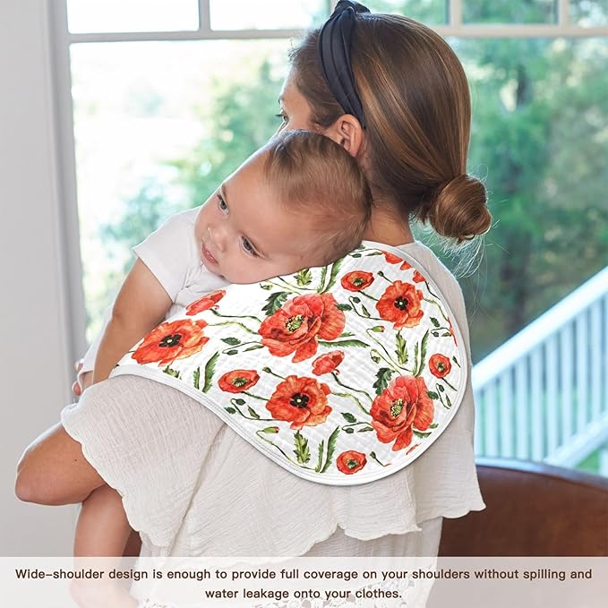 vvfelixl Muslin Burp Cloths Wildflower Poppy Flower Baby Washcloths for Baby Girl Boys 2 Pack