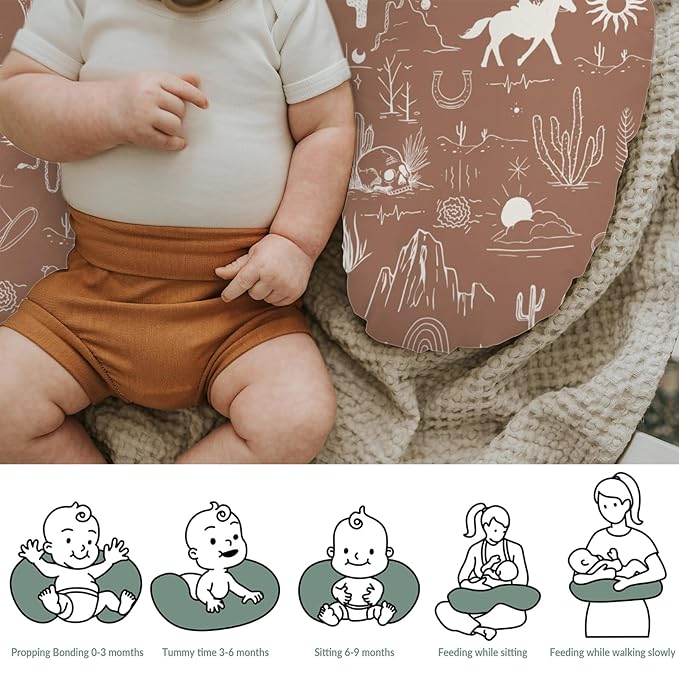 Western Cowboy Baby Nursing Pillow Covers for Boy Girl Wild West Cactus Mountain Snake Cattle Skull Sun Nursing Pillow Slipcovers for Breastfeeding Pillows Desert Adventure Soft Stretchy Cover