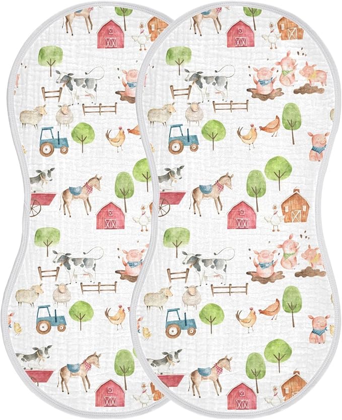 vvfelixl Watercolor Farm Animals Burp Cloths for Baby Boy Girls Baby Washcloths Burp Rags 1 Pack White