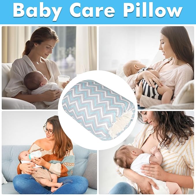 Baby Feeding Arm Pillow,Soft Cotton Bottle Nursing Arm Pillows for Newborn,Breastfeeding Pillows for More Support for Mom and Baby,Portable and Washable,Ergonomic Nursing Essentials(Blue Ripple)