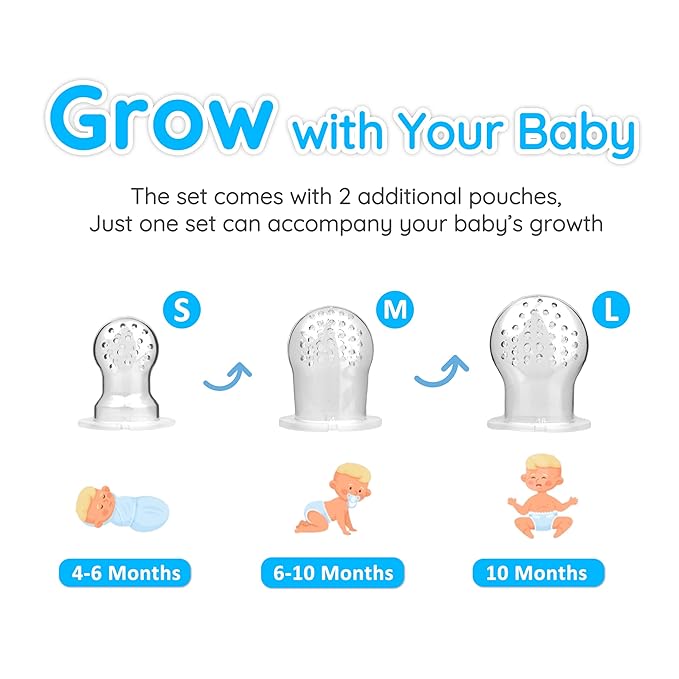 Silicone Baby Food Feeder & Freezer Tray Set, Self Feeding Teething Toy, Breast Milk Popsicle Mold, BPA Free for 3+ Months, Additional Silicone Pouches