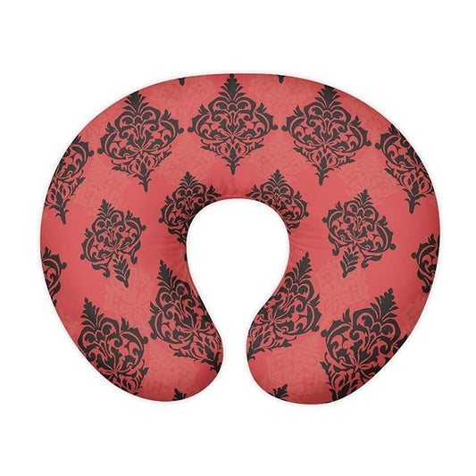 Damask Floral Nursing Pillow Cover, Aesthetic Abstract Florals Soft Breathable Feeding Pillow Slipcover for Baby Girl, Vintage Iron Red Nursing Pillow Cover, Washable