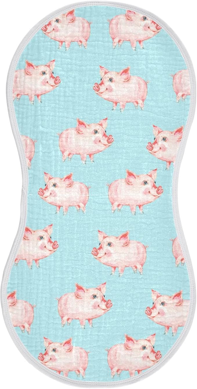 Muslin Burp Cloths for Baby Boys and Girls - 1-Pack Ultra Absorbent Cute Pig Muslin Washcloths, Newborn Towel, Milk Spit Up Rags, Burp Cloth Bib for Unisex, 22 x 11 Inch