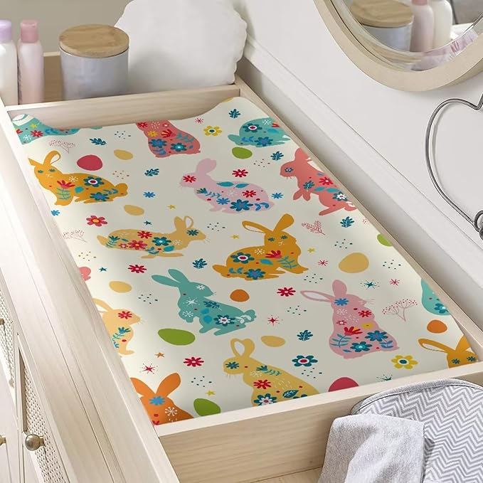 Pink Rabbit Changing Pad Cover Baby Girl Boy Easter Diaper Change Table Covers Soft Stretchy Safe Changing Mat Sheet Cover