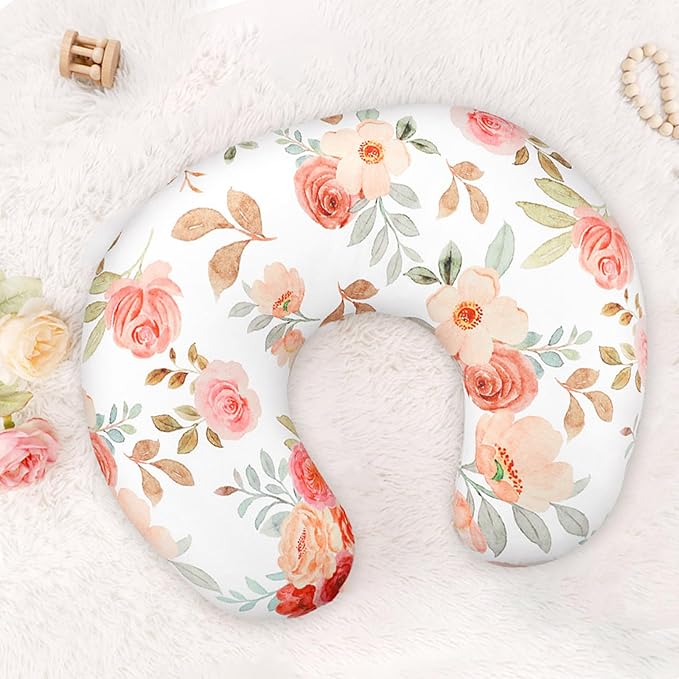 Nursing Pillow Cover, Breastfeeding Pillow Covers for Baby Girls Boys, Soft Stretchy Nursing Pillowcase for Infant Newborn, Removable Slipcover for Breast Feeding Pillows, Floral (Only Cover)