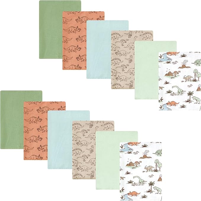 Hudson Baby Unisex Baby Cotton Flannel Burp Cloths Bundle, Dinosaur Adventures, One Size