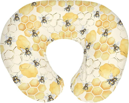 Honeycomb Bees Baby Nursing Pillow Covers for Boy Girl Yellow Bee Honey Nursing Pillow Slipcovers for Breastfeeding Pillows Spring Summer Soft Stretchy Removable Covers for Newborn Infant