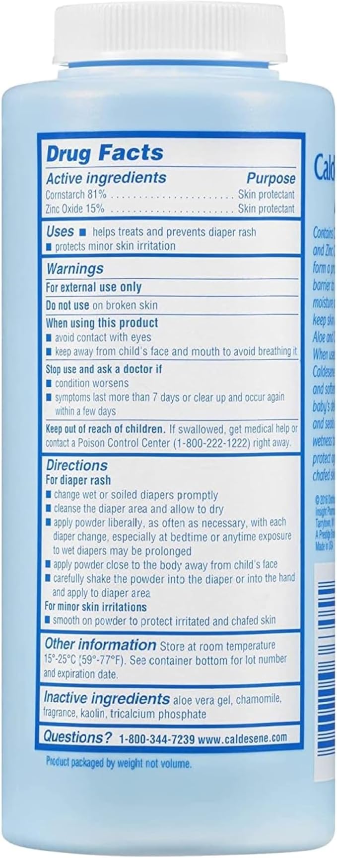 Caldesene Baby Cornstarch Powder with Zinc Oxide, 5 oz, 5-Pack