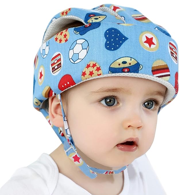 Baby Helmet Toddler Children Headguard Infant Head Cushion Protective Harnesses Cap Soft Adjustable Kid Hat Head Protector (Football Blue)