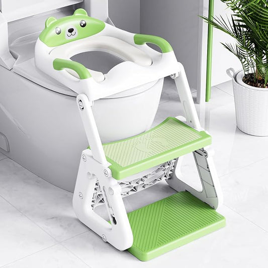 Orzbow Potty Training Seat | Upgrade Toddler Potty Training Toilet with Step Stool, 2-in-1 Stability Toilet Seat for Boys Girls | with Splash Guard, Anti-Slip Pad, Ladder, and Height Adjustable, Green