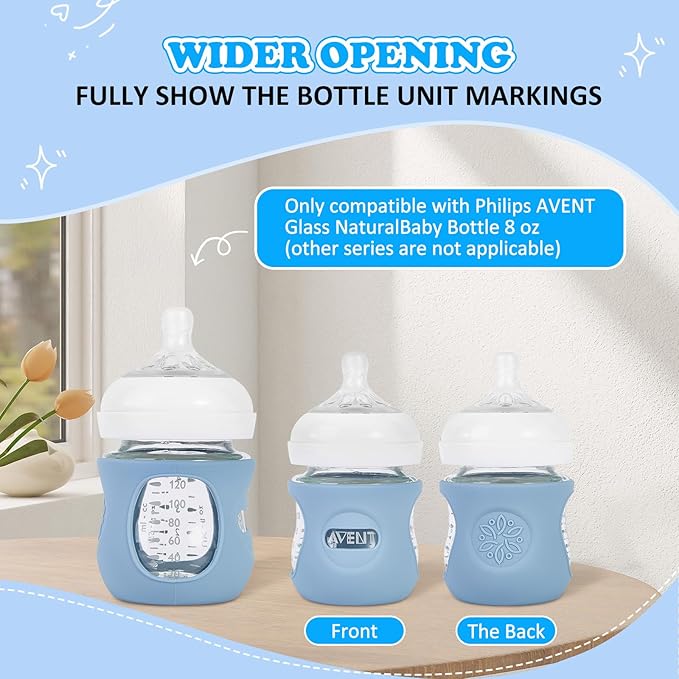 MINMUNJIU 3 Pack Silicone Sleeves for Philips Avent Natural Glass Baby Bottles, Anti Breakage Baby Bottle Holder for Baby Boys, Compatible with Philips Avent Glass Natural Baby Bottle, 4oz