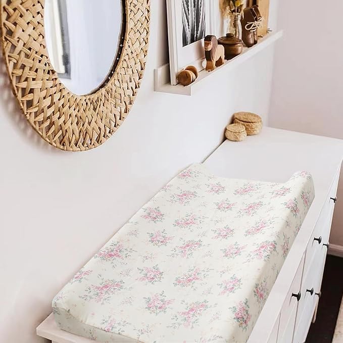 Owlowla Changing Pad Cover,Ultra Soft Cotton Changing Table Covers,Breathable&Durable Nursery Diaper Changing Pad Sheets for Baby Boys Girls(Cream&Olive Floral)