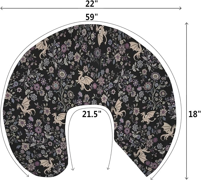 Fantasy Floral Dragons Baby Nursing Pillow Covers for Boy Girl Fairytale Dragon Gothic Black Purple Flowers Nursing Slipcovers for Breastfeeding Pillows Animal Soft Stretchy Cover for Newborn Infant