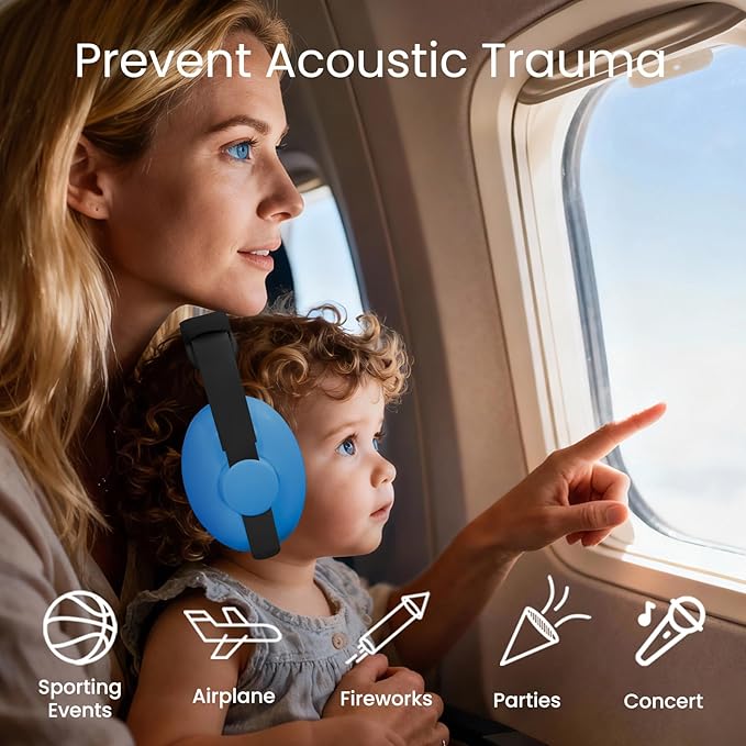 Baby Headphones for Noise Protection - Infant Ear Muffs Noise Protection - Toddler Noise Cancelling Headphones - Baby Ear Protection for 0 to 36 Months, Adjustable - Blue