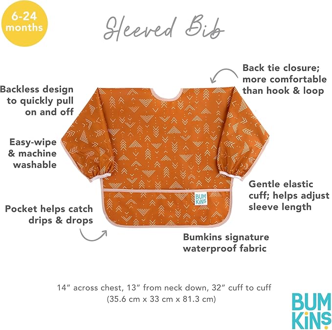 Bumkins Sleeved Bib for Girl or Boy, Baby and Toddler for 6-24 Mos