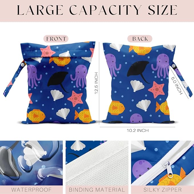 Wet Bag, Wet Dry Bag, Waterproof Swim Bags, Machine Washable Reusable Bags for Beach, Pool, Diapers, and Dirty Yoga Gym Clothes(Cute Under the Sea Pattern