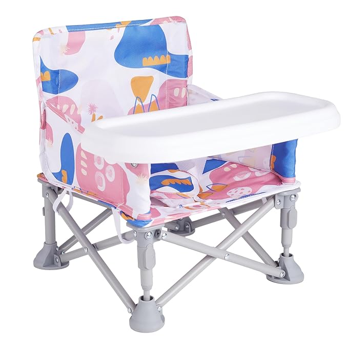 Portable Baby Chair, Folding Booster Seat with Tray for Dining Table Compact Camping Chair for Lawn Beach Travel Babies 6-36 Months