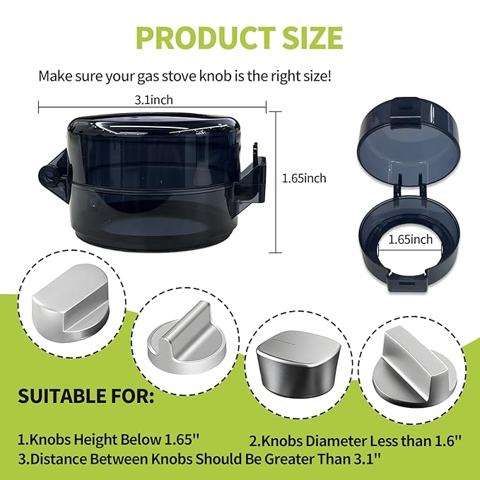6PCS Gas Stove Knob Covers for Child Safety - Heat-Resistant Baby Proof Stove Knob Covers, Universal Size Stove Knob Safety Covers with Adhesive, Adjustable Child Safety Stove Guard(Black)