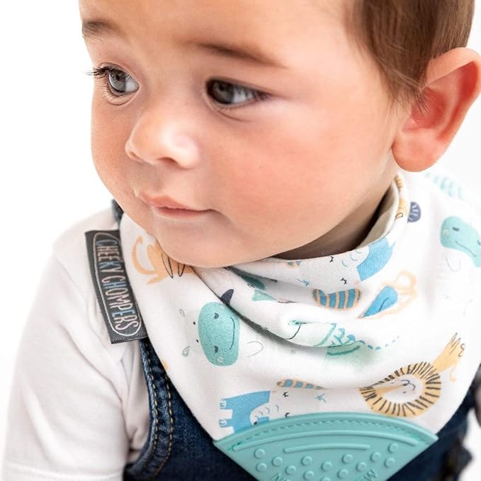 Cheeky Chompers Neckerchew Teething Bib, 2-in-1 Bandana Style Bib w/Food Grade Silicone Teether
