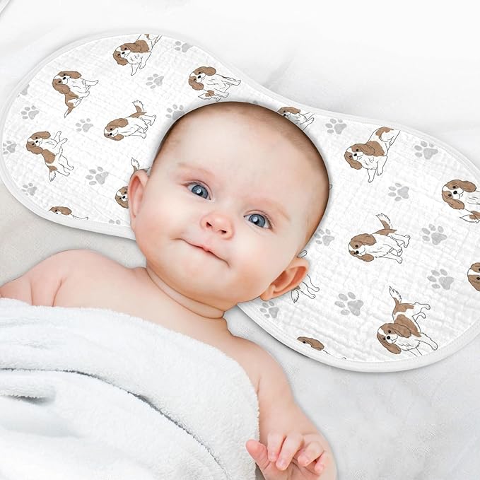 1 Pack Muslin Burp Cloths Cavalier Dogs Paw White Cotton Baby Burp Cloths Ultra Soft Burping Cloth Absorbent Spit Up Rags for Newborn Must Haves 22x11 Inch