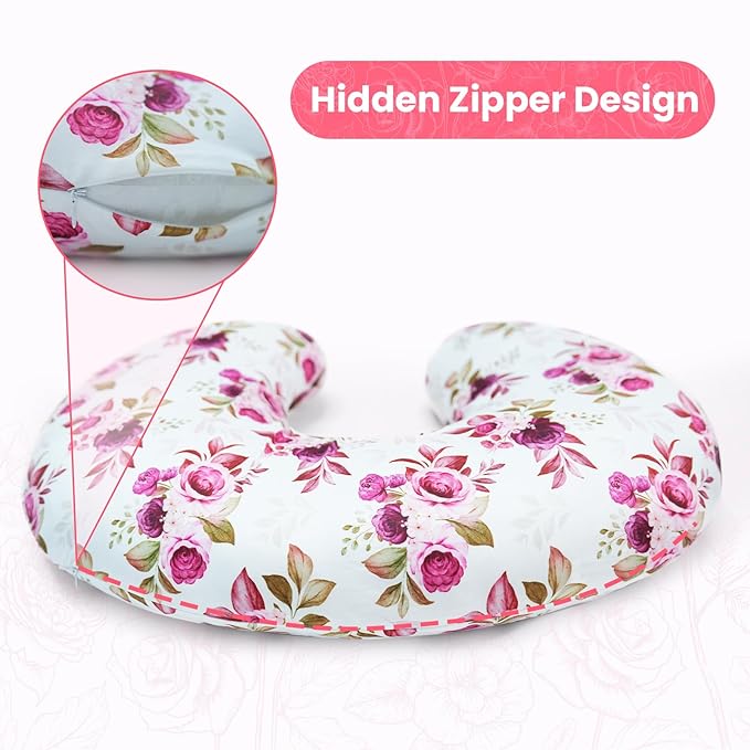Nursing Pillow Cover, Ultra Soft Case for Baby Boy and Girls, Stretchy Removable Slipcover for Breastfeeding Pillows, Red Flower
