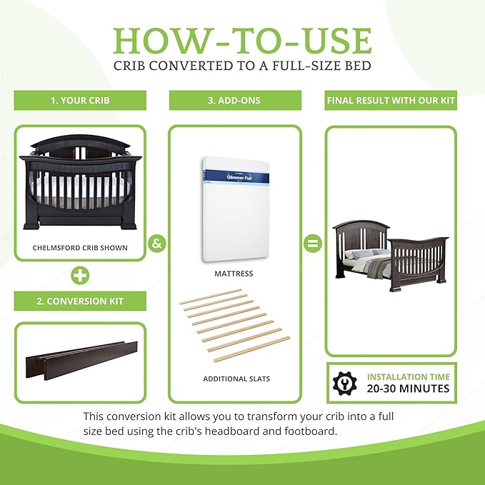 Full-Size Conversion Kit Bed Rails for Baby Appleseed and Eco-Chic Convertible Cribs - Solid Wood Rail - Toddler & Adult Bed Rail for Full-Size Beds - Nursery & Baby Furniture (Espresso, Bolt-On Kit)