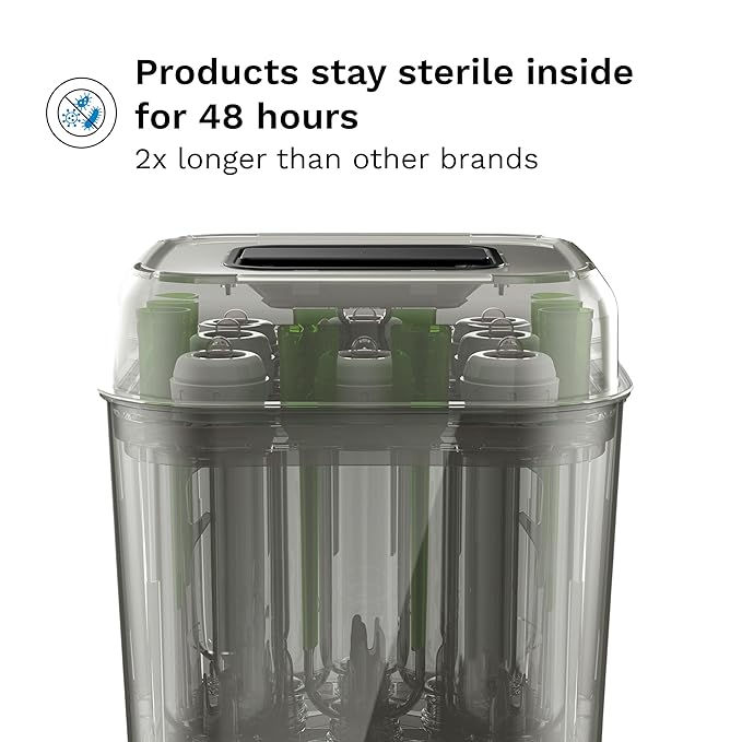 Baby Brezza 10 Minute SuperQuick Bottle Sterilizer + Dryer - Large 8 Bottle Capacity - Steam Sanitization – Universal Fit for All Bottles: Plastic + Glass + Pacifiers + Breast Pump Parts, Matte Black