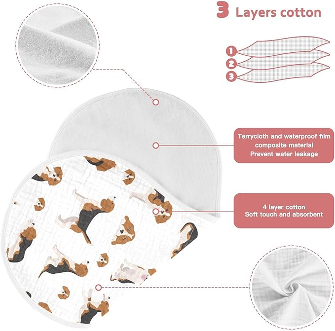 Muslin Burp Cloths for Baby Boys and Girls - 4-Pack Ultra Absorbent Beagle Dog Muslin Washcloths, Newborn Towel, Milk Spit Up Rags, Burp Cloth Bib for Unisex, 22 x 11 Inch