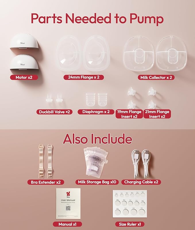 NCVI Wearable Breast Pump, Hands Free Electric Breast Pump with 4 Modes & 9 Levels Suction, Portable Breast Pump Ultra Quiet <42dB, 150min Battery Life, 19/21/24mm Flange, Breastfeeding Pump for Moms