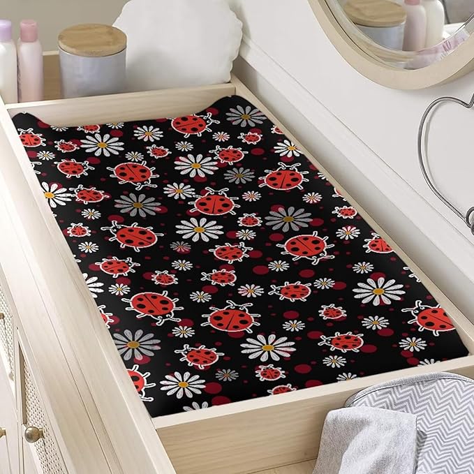 Ladybug Baby Changing Pad Cover Girls Boys Baby Nursery Diaper Changing Pad Sheets Soft Comfy Cradle Mattress 18 X 36 Sheets Gift for Friends