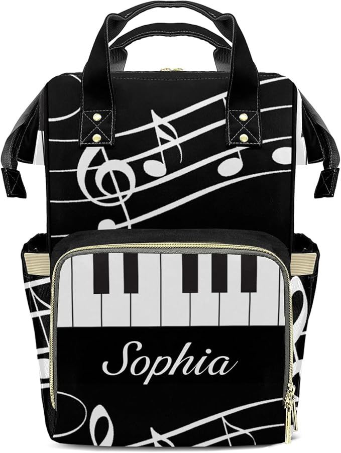 Musicians Piano Keys Cute Diaper Bag Baby Nappy Bag Daughter Multi-Function Custom Baby Bag Picnic Diaper Carrying Bag Unisex Gifts with Name