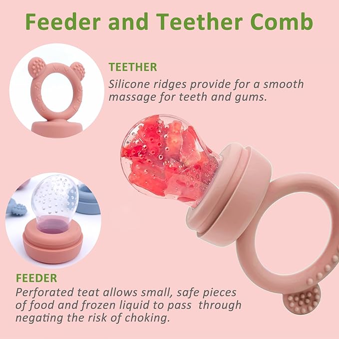 JEXFUN Baby Fruit Food Feeder Pacifier & Freezer Tray Set, Breastmilk Popsicle Molds for Teethinig, Baby Food Storage Containers Breast Milk Ice Cubes for Baby & Infant Self Feeding, BPA Free (Green)
