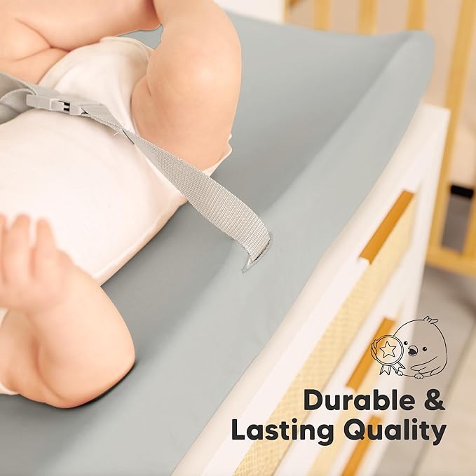 2-Pack Baby Changing Pad Cover for Girl, Boy - 34x18 Soft Viscose Derived from Bamboo Baby Diaper Changing Table Pad Cover Sheets, Neutral, Snug Fit Nursery Diaper Change Sheets (Steel)