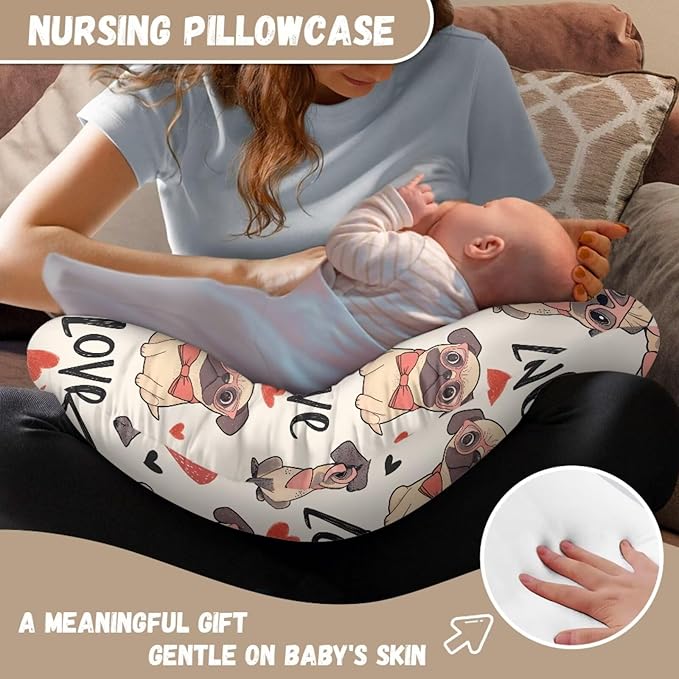 Forchrinse Pug Nursing Pillow Cover for Baby Boy and Girl,Ultra Soft Stretchy Removable Slipcover for Newborn Comfortable
