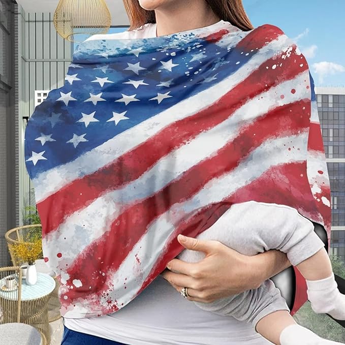 Belidome American Flag Nursing Cover Up for Breastfeeding 4th of July Breast Feeding Covers for Women Patriotic Red White and Blue Car Seat Canopy for Babies