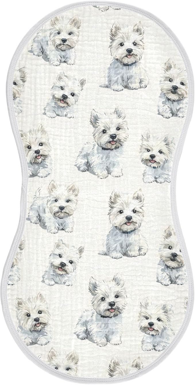 vvfelixl Muslin Burp Cloths Cute Cartoon West Highland Terriers Baby Washcloths for Baby Girl Boys 2 Pack