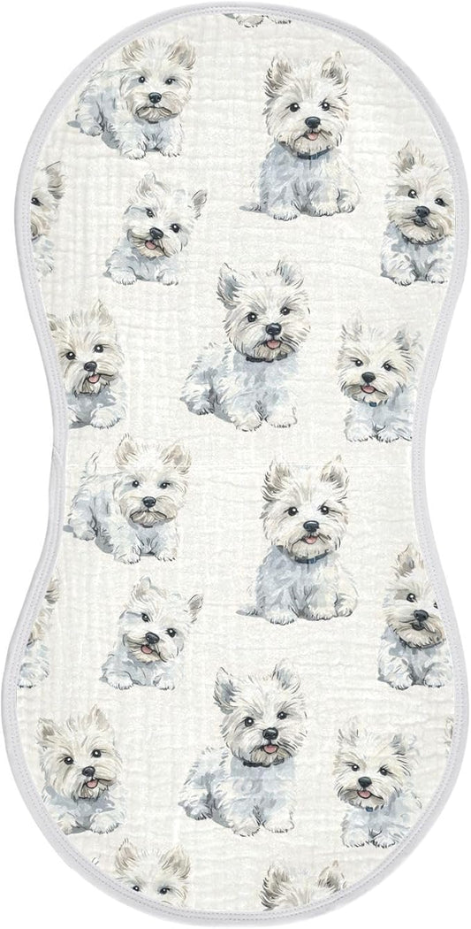 vvfelixl Baby Burp Cloths Cute Cartoon West Highland Terriers Baby Newborn Cotton Burping Cloths Set Babys Washcloths 4 Pack