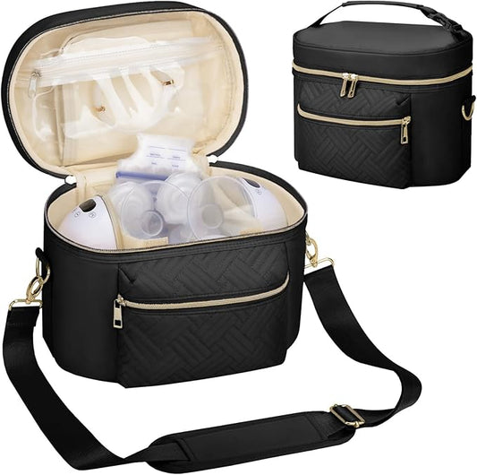 GDNasist Wearable Breast Pump Bag Compatible with Willow/Elvie/Medela/Momcozy, Portable Pumps Carrying Case for Nursing & Working Moms, Pumping Bag with Shoulder Strap, Black