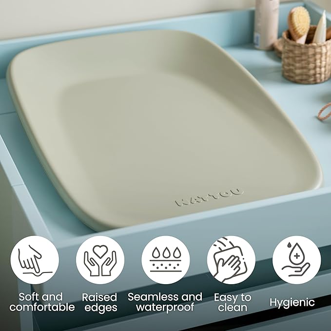 Nattou Softy Changing Pad - Wipeable Baby Changing Mat- Durable, Water-Resistant, Cocoon Shape with Honeycomb Bottom Grips BPA-Free, Assimilates Room Temperature - Green